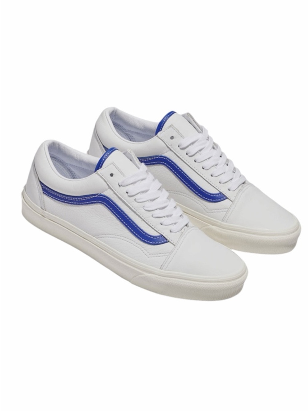 EUC Vans Genuine Leather Old Skool Skate Sneakers White/Blue, Size 7M/8.5W